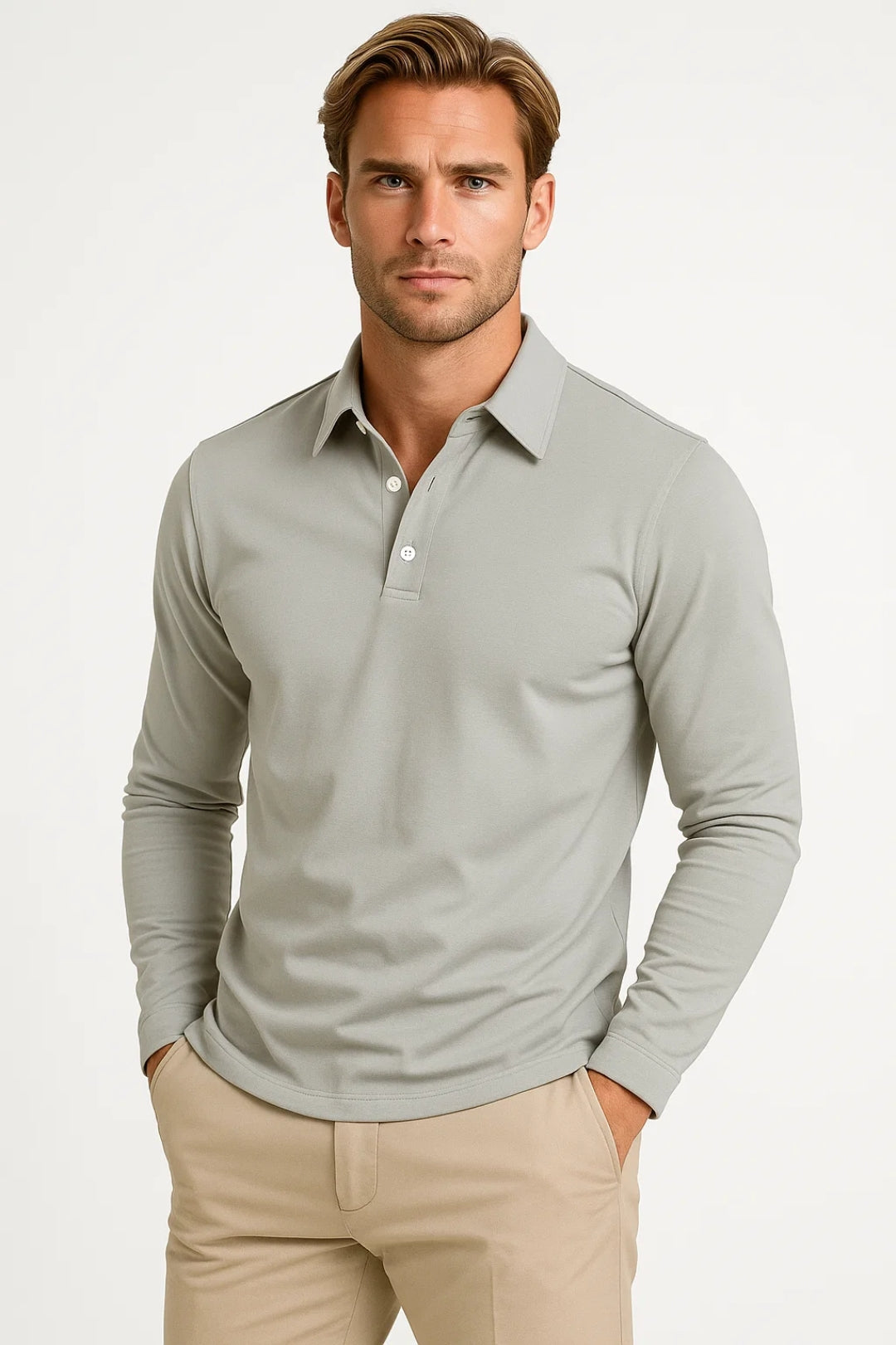 T Shirt Heren - Polo Kraag met Lange Mouw | Slim Fit