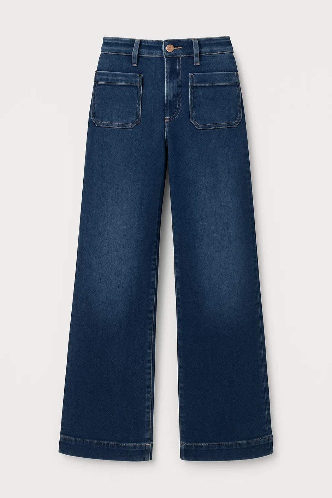 High Waist Jeans | Rechte Pijpen met Opgestikte Zakken | Casual Comfort