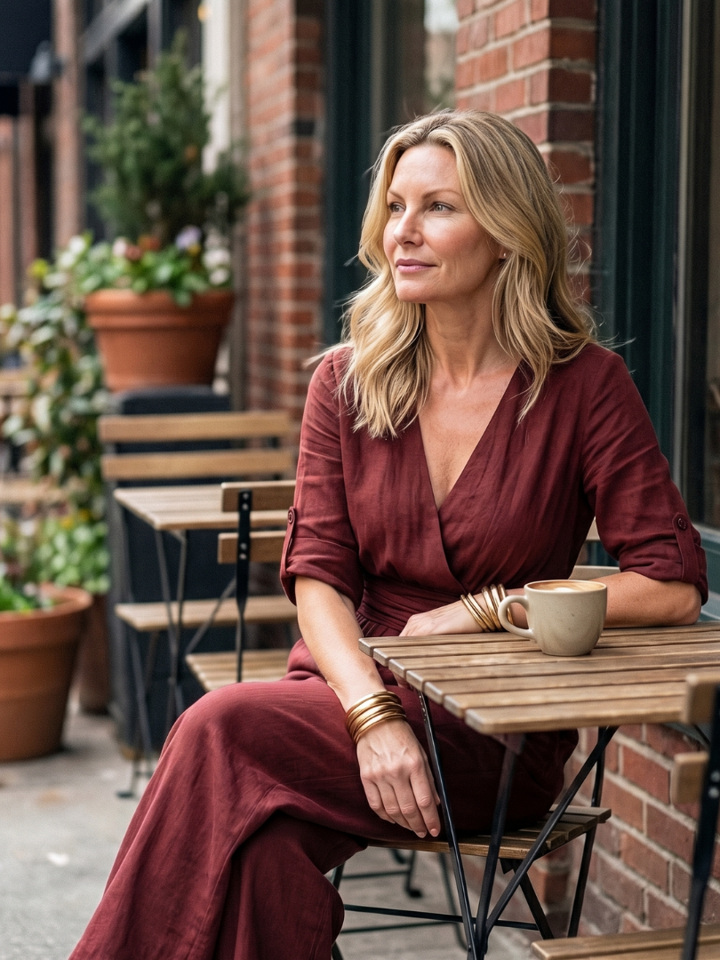 Ira - Elegante Linnen Jumpsuit Dames met Wikkeldecolleté en Brede Tailleband