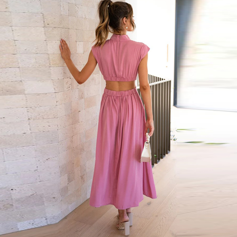 Isa - Chique Bruiloft Gastenjurk Dames met Cut-Out Taille en Staande Kraag
