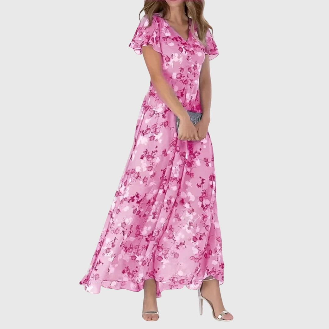 Julia - Romantische Zomerjurk Dames Maxi met Bloemenprint en Vlindermouwen