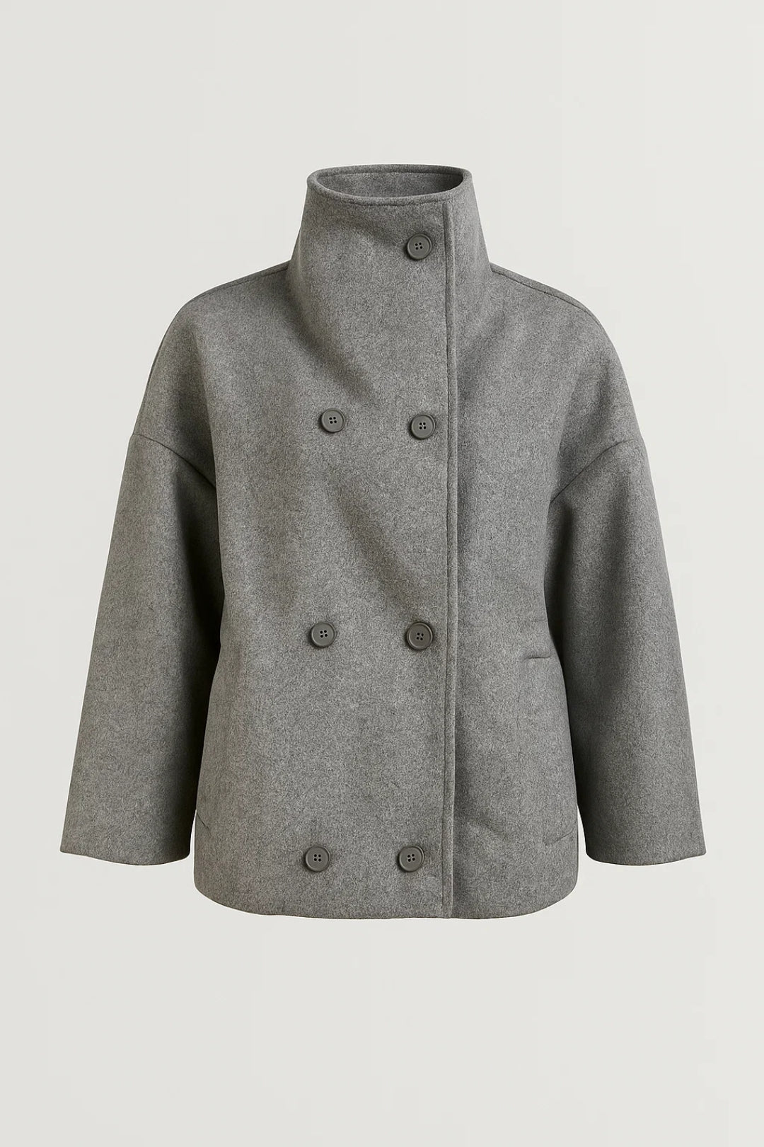 Korte Damesjas | Hoge Kraag & Double-Breasted Sluiting | Minimalistische Winterlook