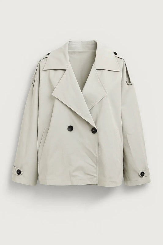Korte Trenchcoat Dames | Dubbele Knoopsluiting en Revers | Tijdloos en Functioneel