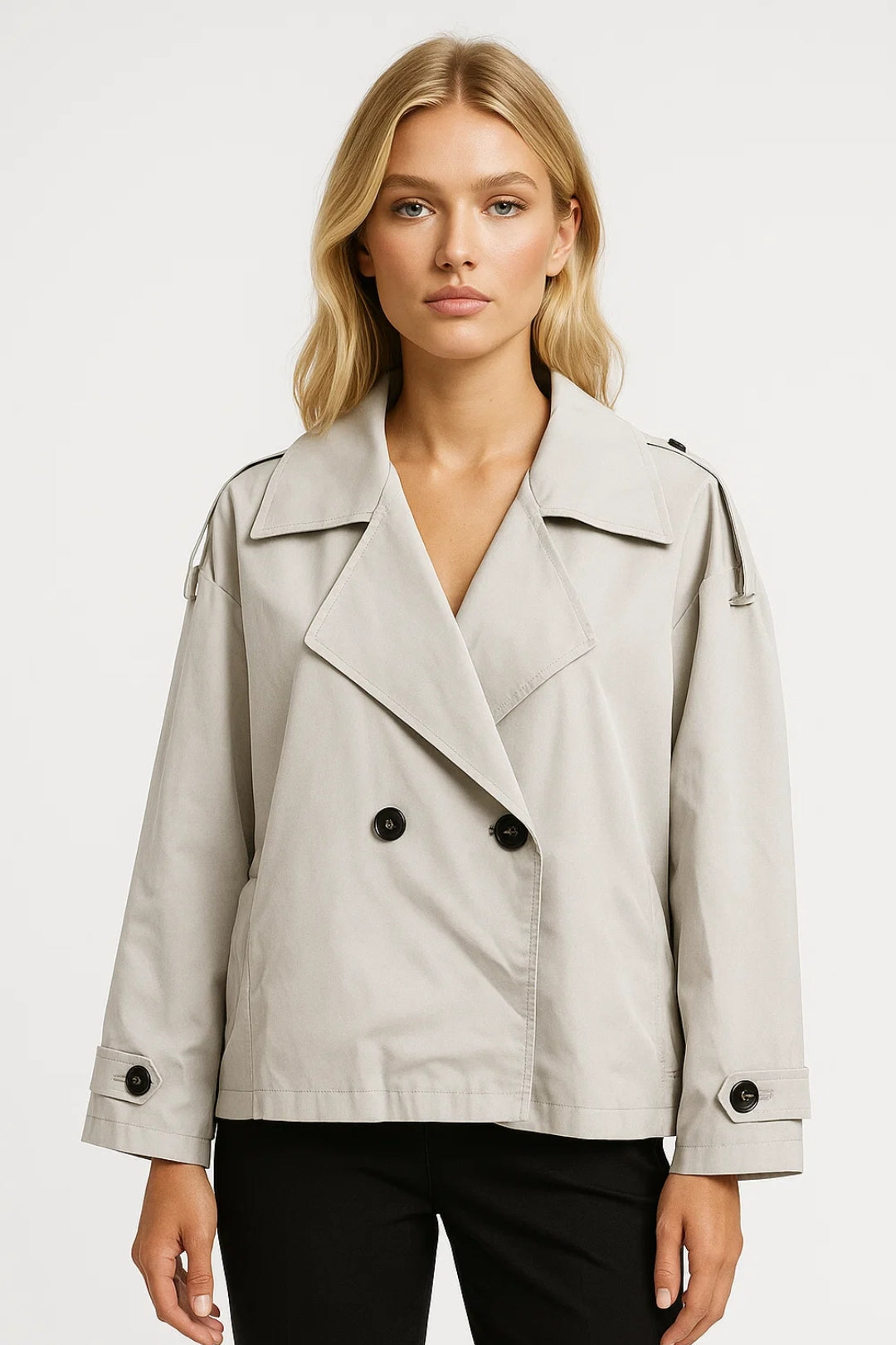 Korte Trenchcoat Dames | Dubbele Knoopsluiting en Revers | Tijdloos en Functioneel