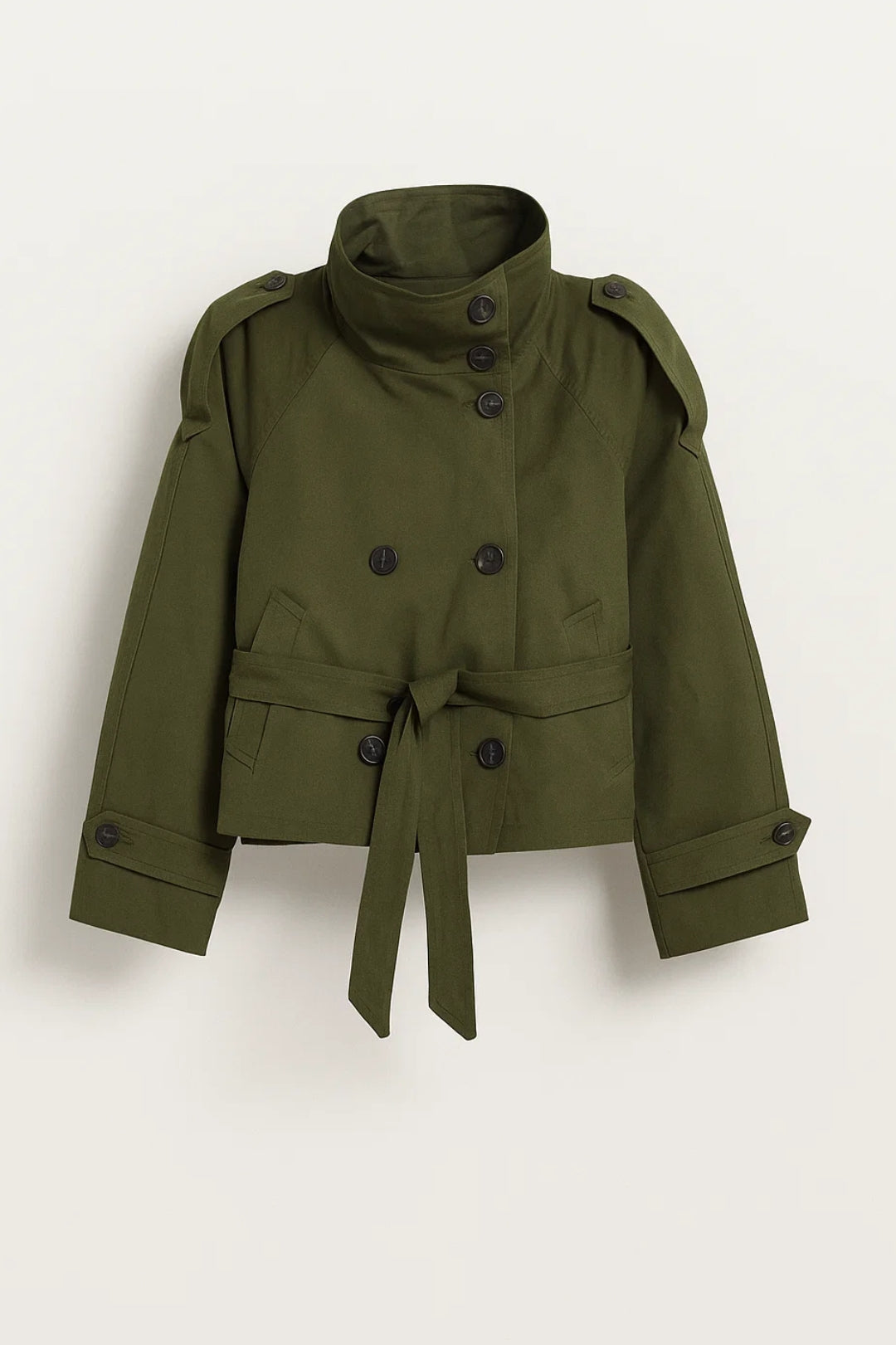 Korte Trenchcoat Dames | Hoge Kraag en Ceintuur | Stoer en Functioneel