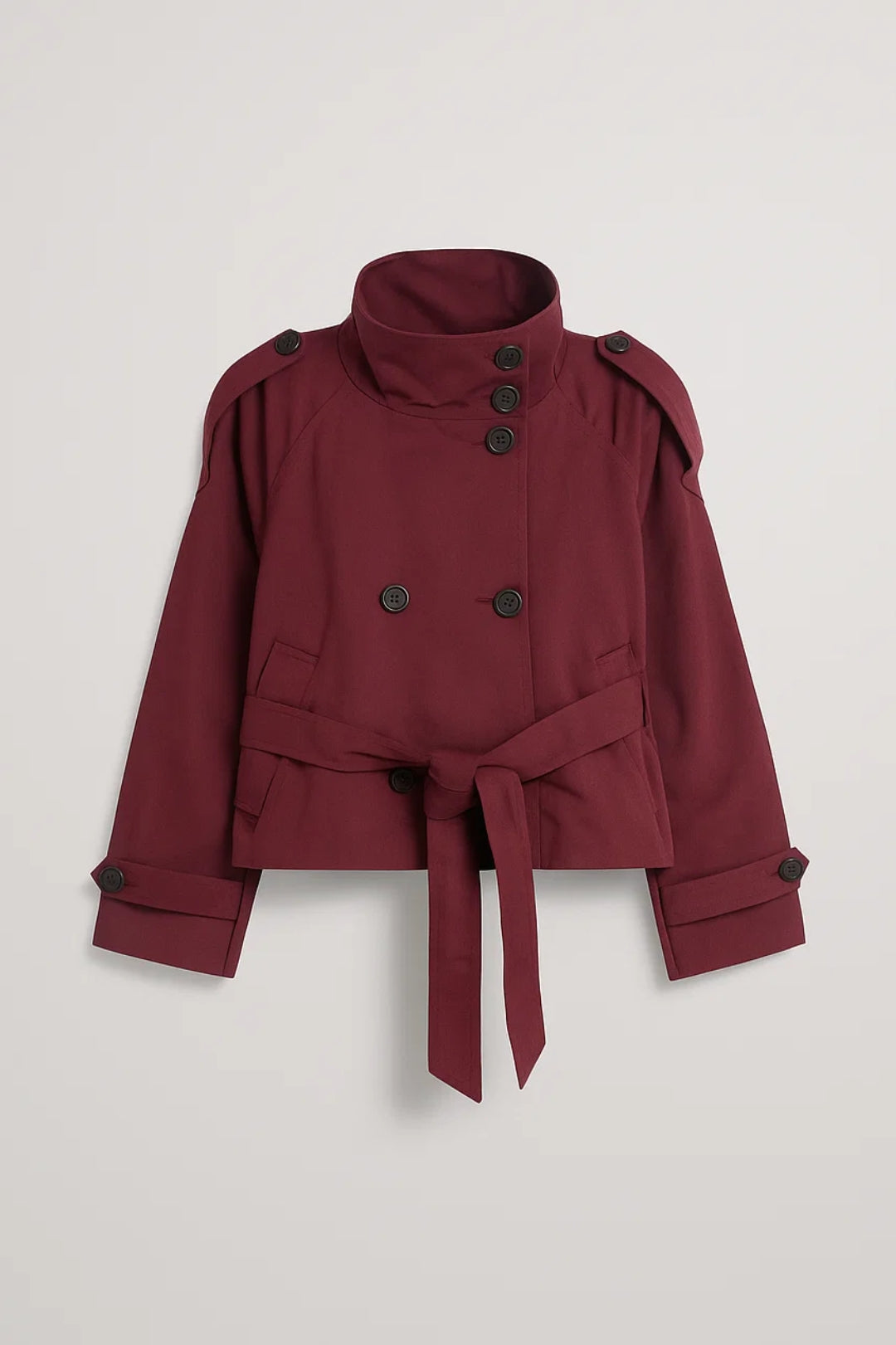 Korte Trenchcoat Dames | Hoge Kraag en Ceintuur | Stoer en Functioneel