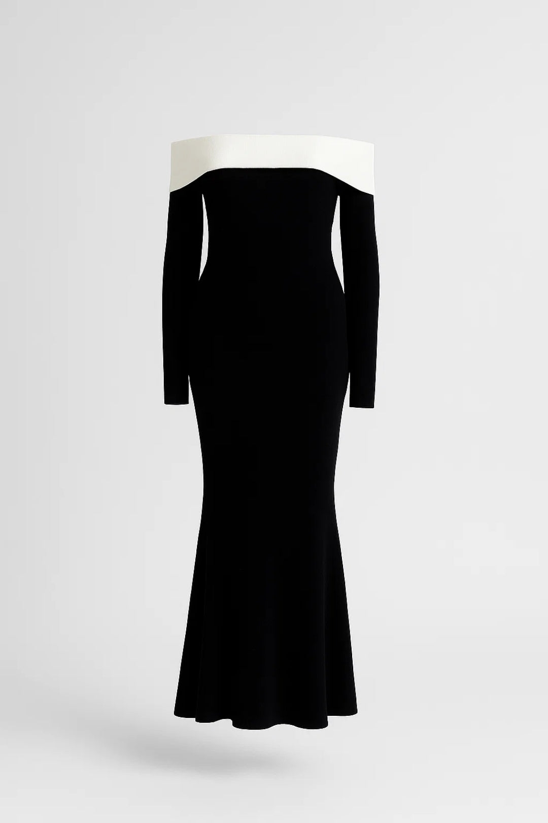 Lange Avondjurk | Off-Shoulder met Contrasterende Halslijn | Lichtgewicht en Ademend