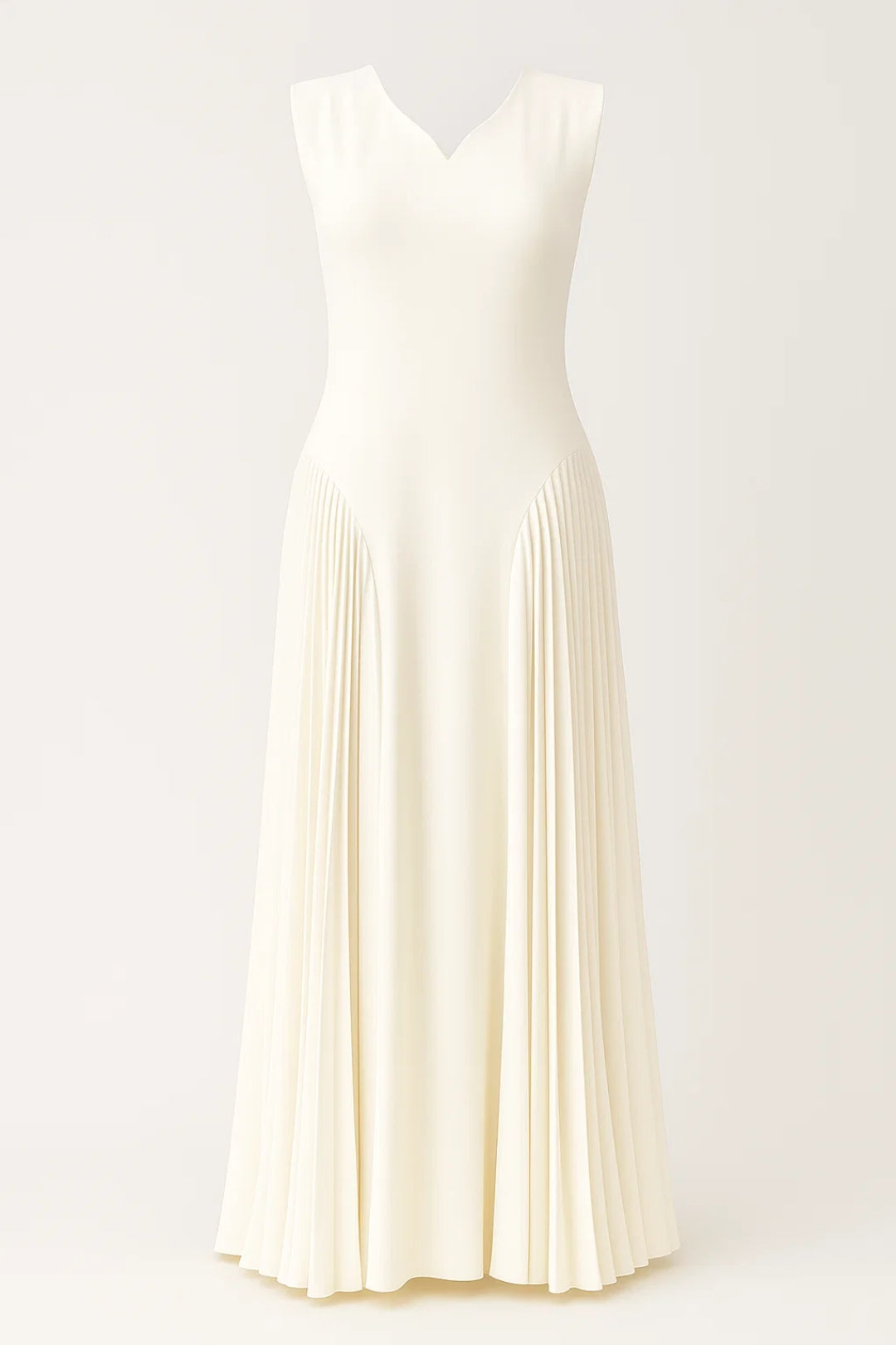 Lange Damesjurk | Mouwloos Ontwerp met Plooidetail | Elegante V-Hals