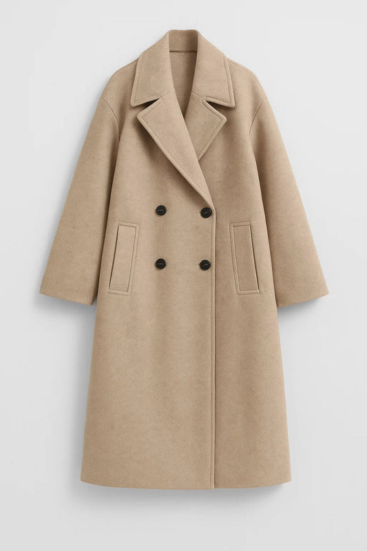 Lange Damesmantel | Oversized Dubbelrijig Model | Minimalistisch en Warm