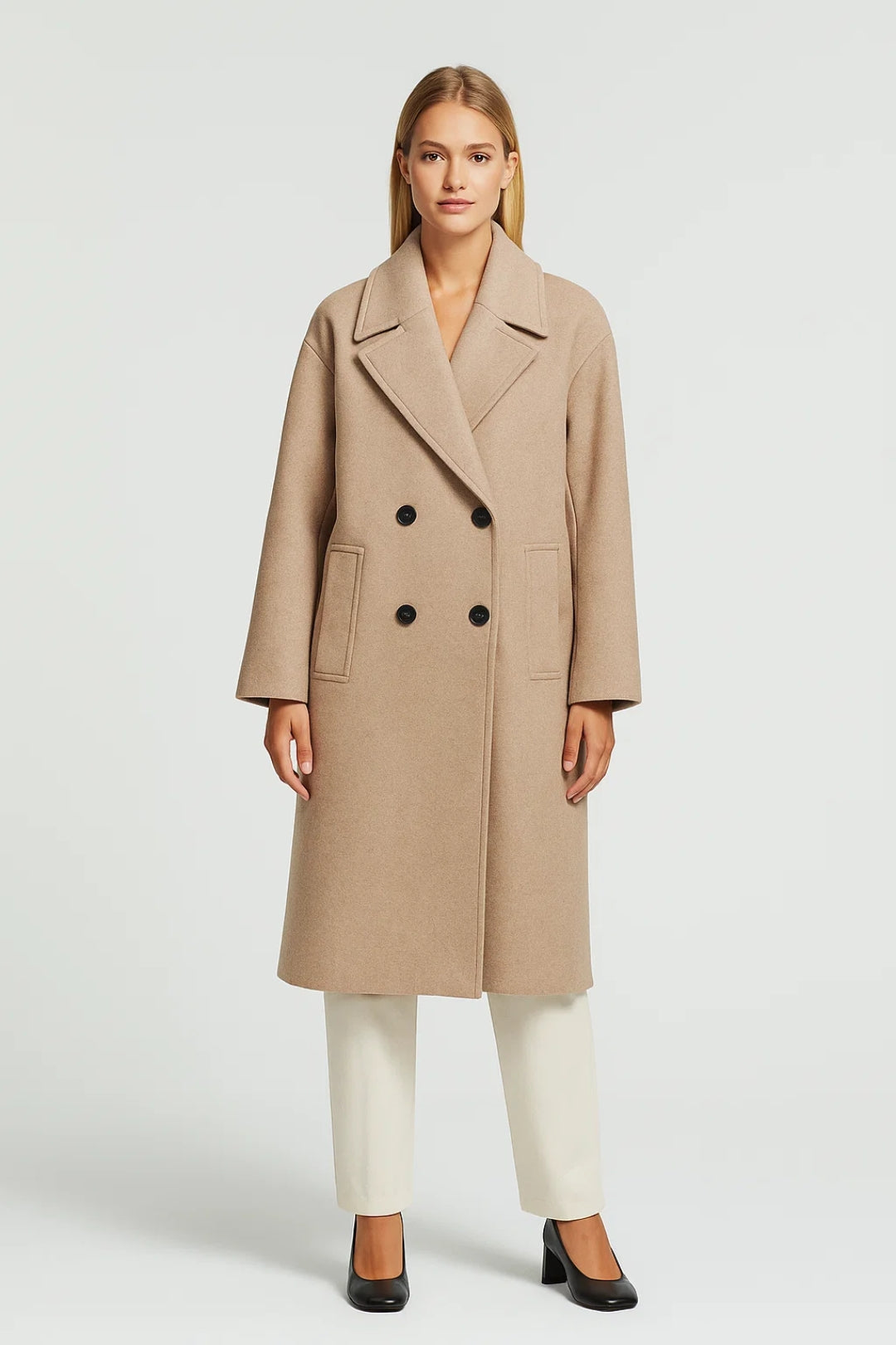 Lange Damesmantel | Oversized Dubbelrijig Model | Minimalistisch en Warm