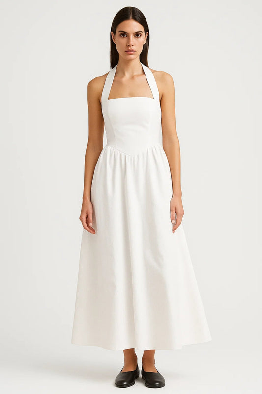 Lange Halterjurk | Elegante Taille en Uitlopende Rok | Lichtgewicht en Ademend