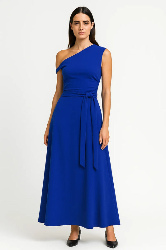 Lange Jurk | One-Shoulder met Tailleceintuur | Lichtgewicht en Ademend