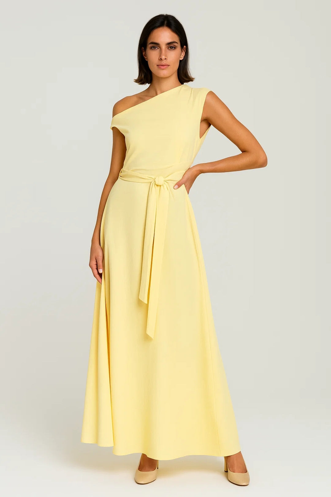 Lange Jurk | One-Shoulder met Tailleceintuur | Lichtgewicht en Ademend