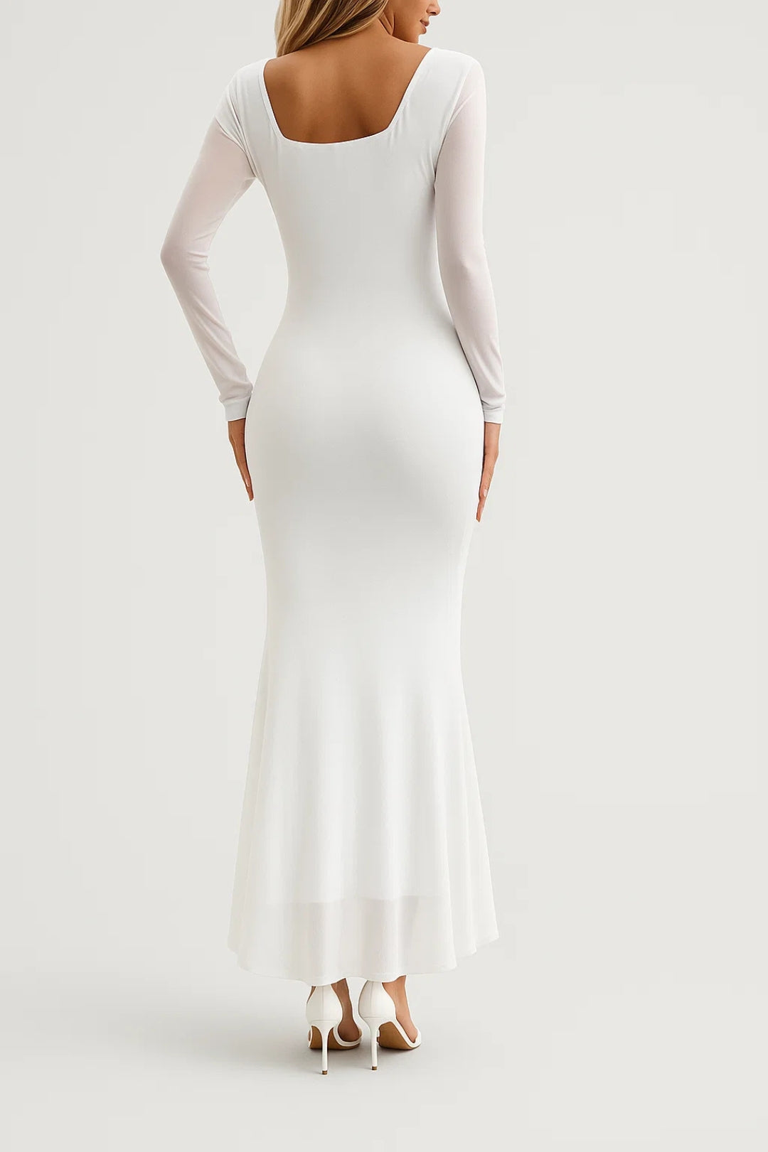 Lange Jurk met Ruches | V-hals en Lange Mouwen | Elegante Avondstijl