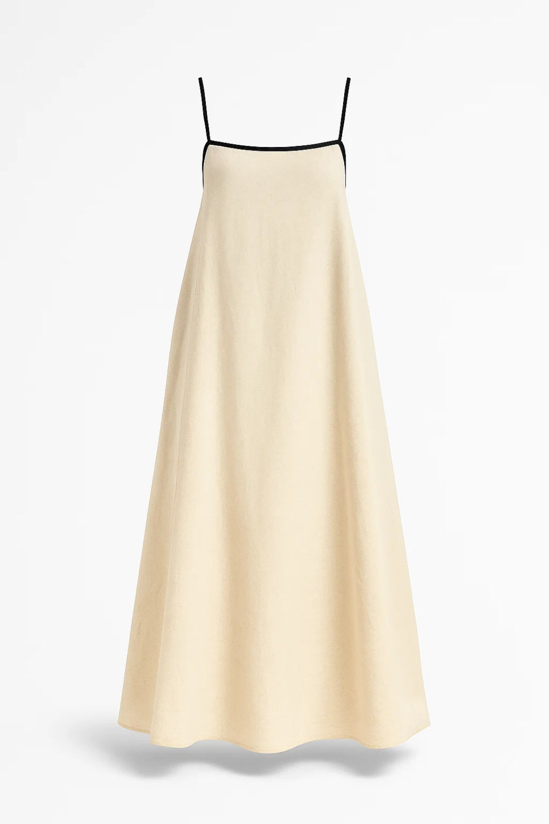 Lange Jurk met Spaghettibandjes | Losvallend Model met Contrastdetail | Lichtgewicht en Ademend