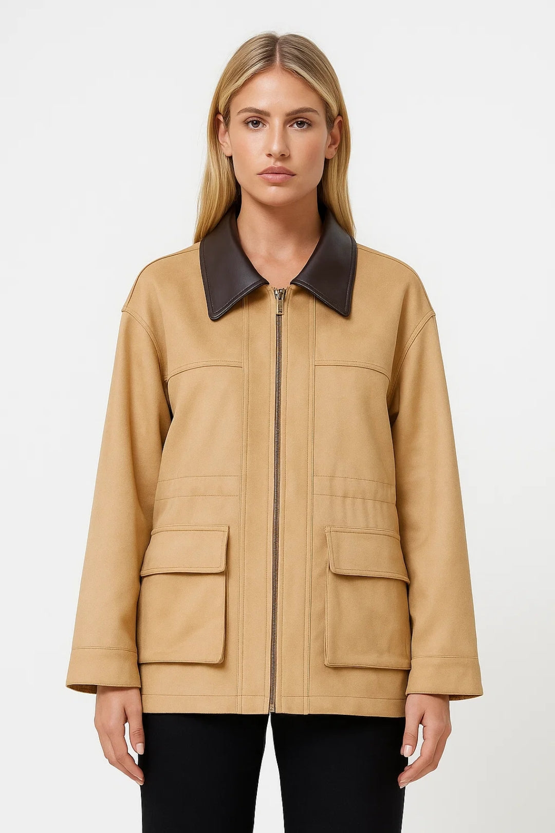 Lichte Jas | Contrasterende Kraag en Opgestikte Zakken | Tijdloos en Functioneel