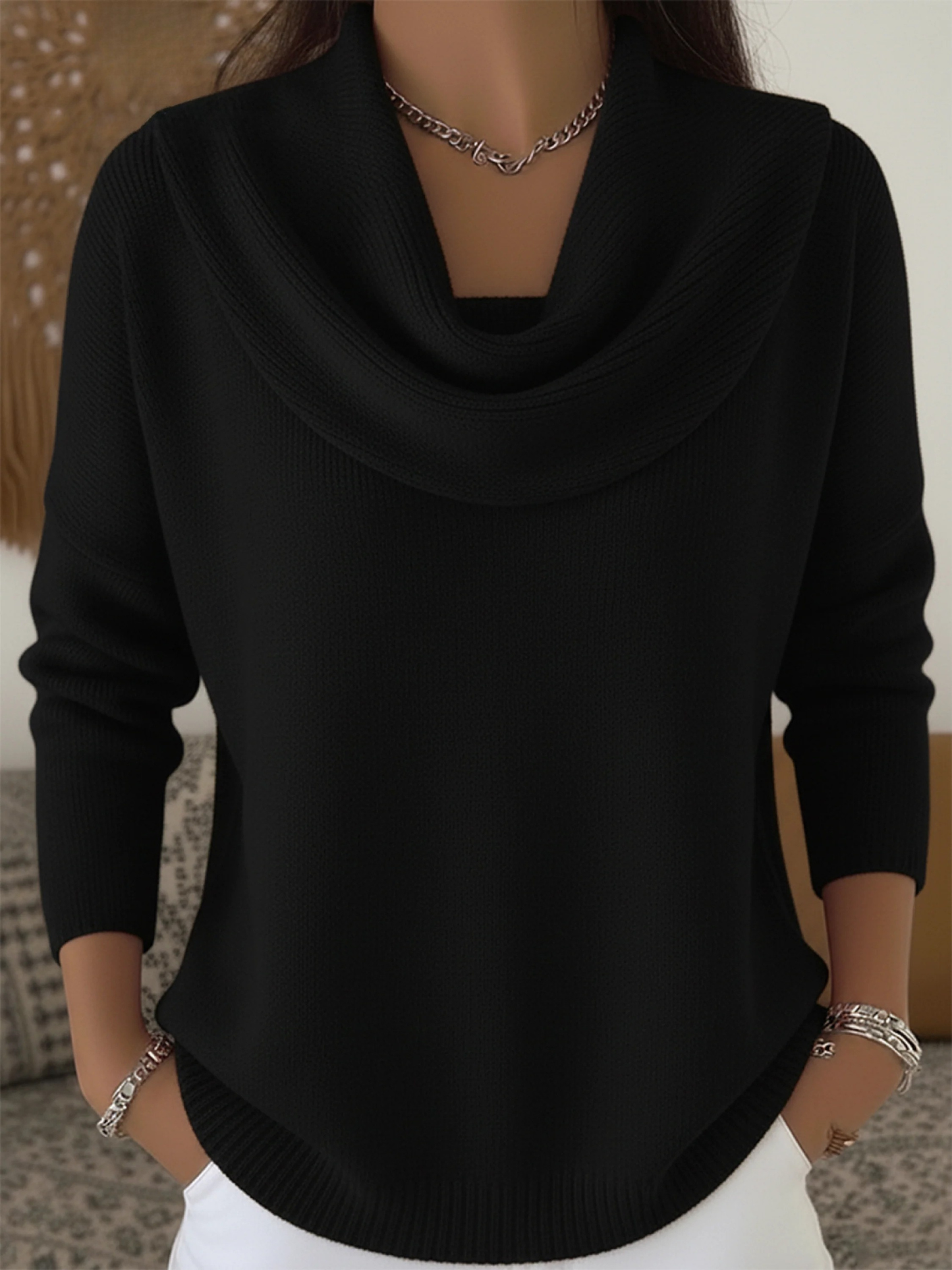 Lieke - Dames Sweater Gebreide Stijl met Waterval Col