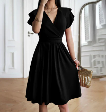 Lotte - Elegante Bruiloft Gastenjurk Dames met Overslag V-hals en Ruffle Mouwen