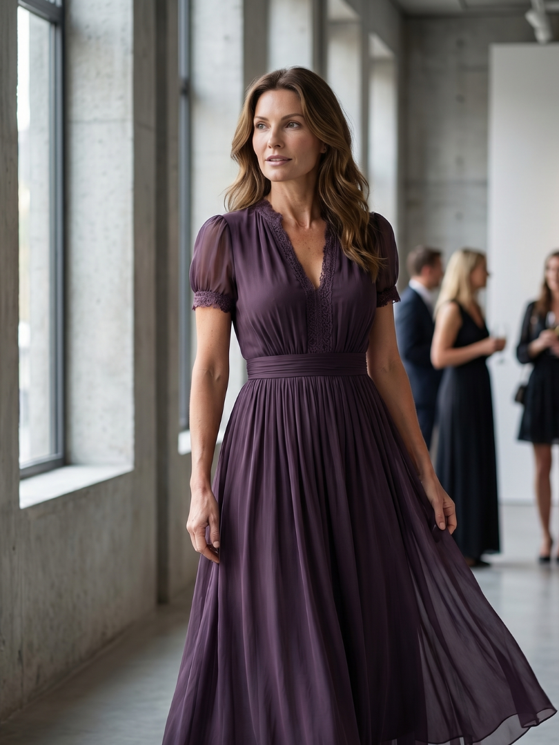Lotte - Elegante Maxi Jurk Dames met V-hals en Getailleerde Taille