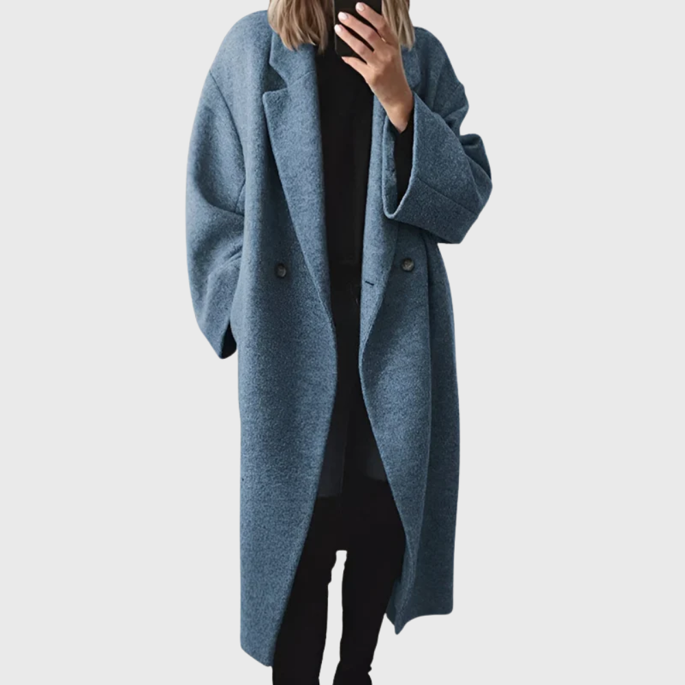 Lotte - Winterjas dames lang en oversized met revers en zakken en warm