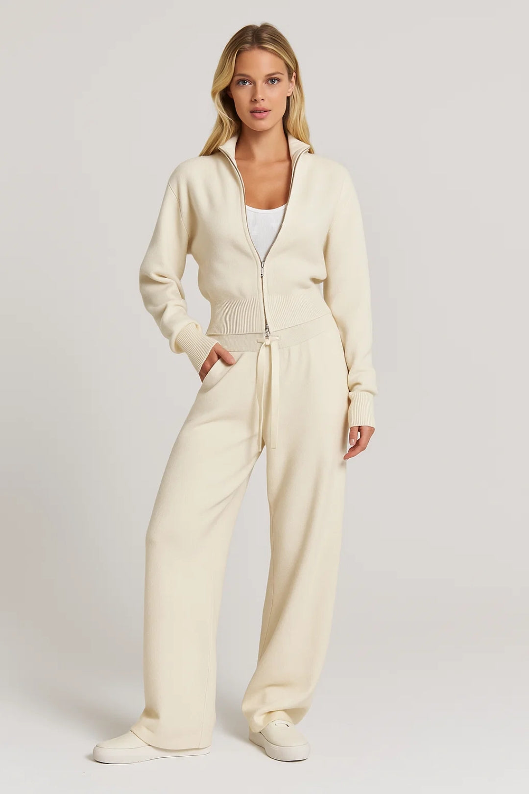 Loungewear Set | Ritstop en Wijde Broek | Comfort voor Binnen en Buiten