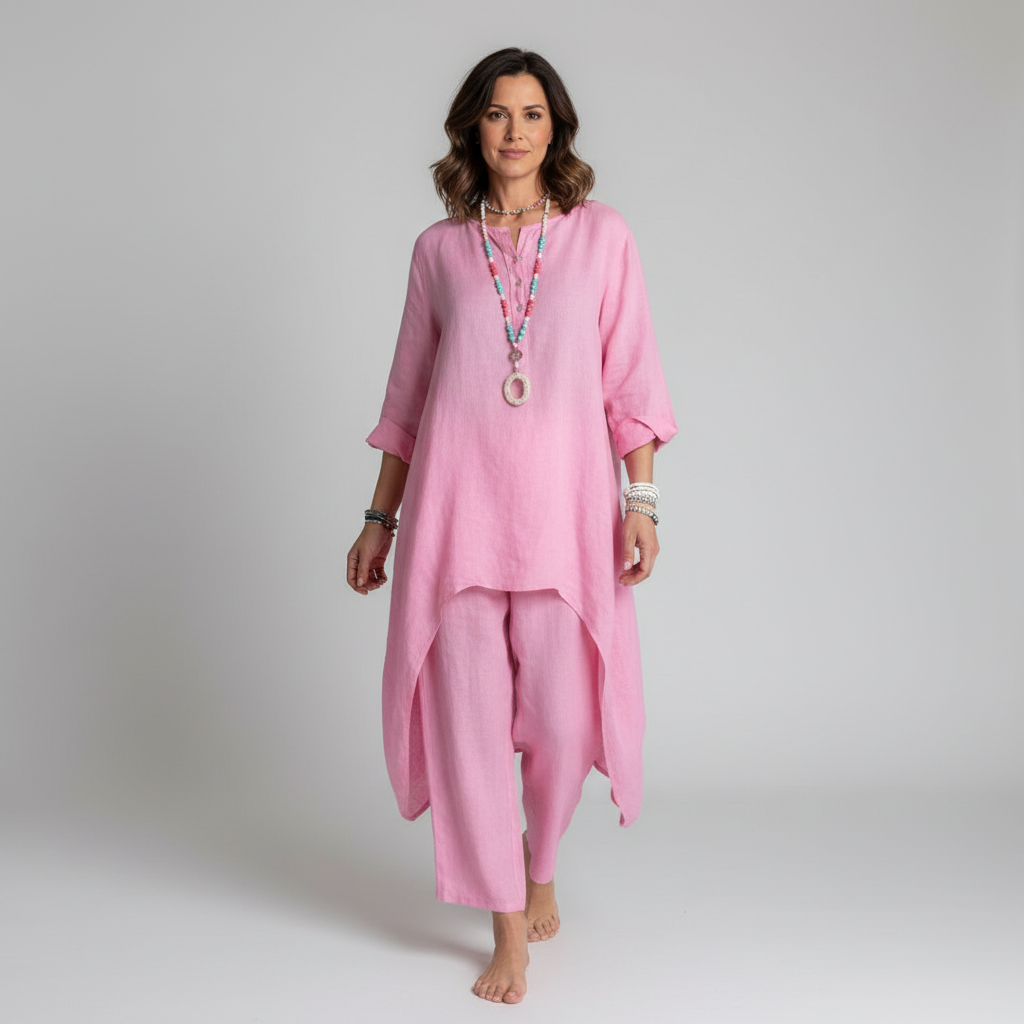 Marit - Boho Linnen Set Dames met Asymmetrische Tunic en Bijpassende Broek