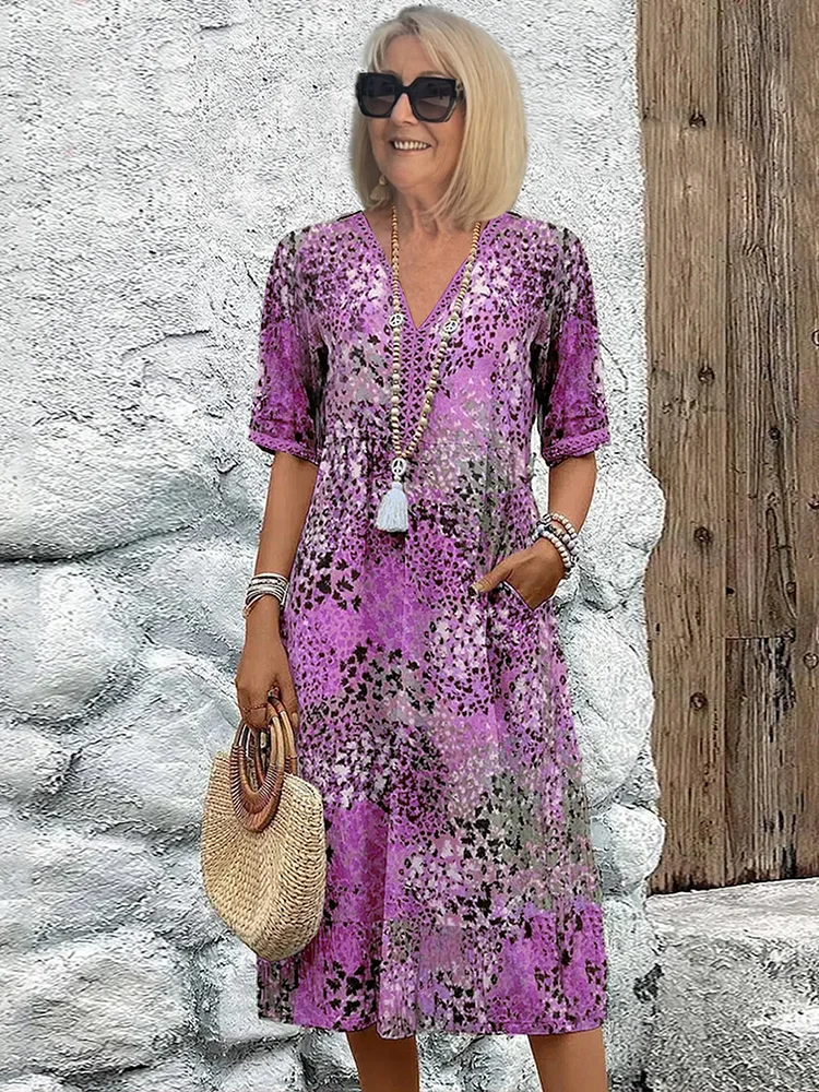 Maud - Boho Bruiloft Gastenjurk Dames met V-hals en Kwastjesdetail in Midi Lengte