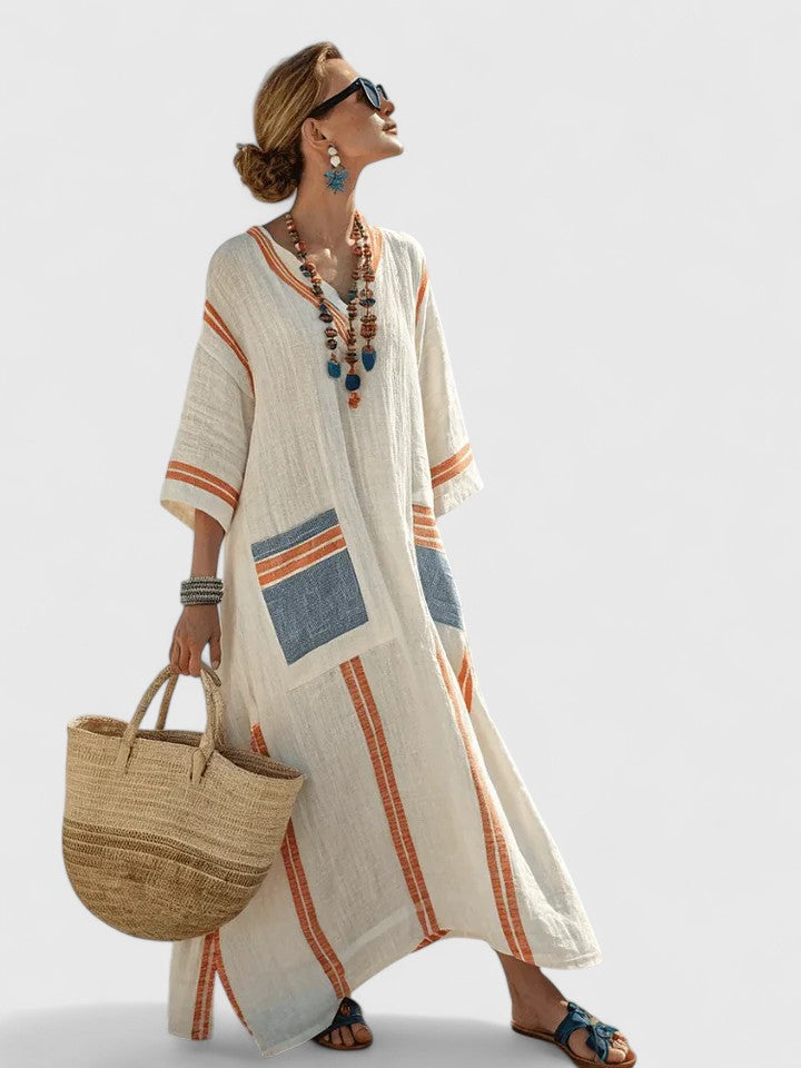 Maud - Casual Zomerjurk Dames Maxi met Kleurstrepen en Kimonomodel