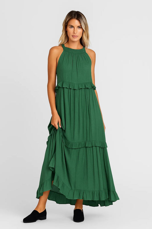 Maxi Jurk | Mouwloos Met Volants | Vloeiende Zomerlook