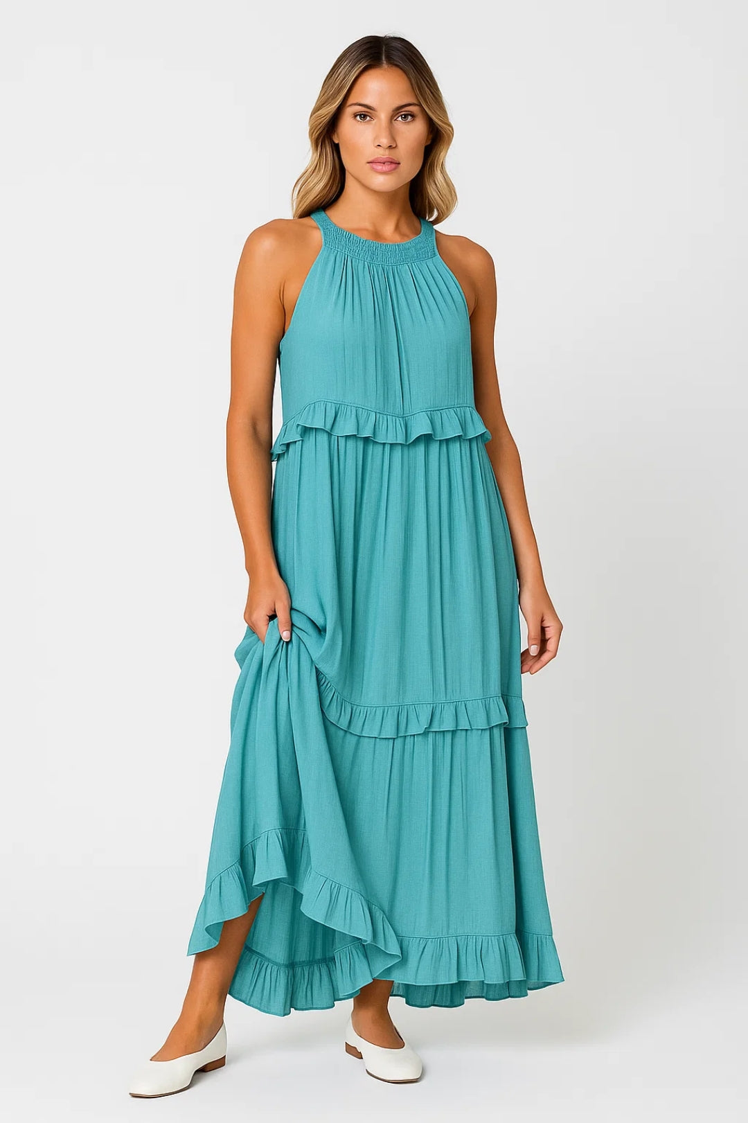 Maxi Jurk | Mouwloos Met Volants | Vloeiende Zomerlook