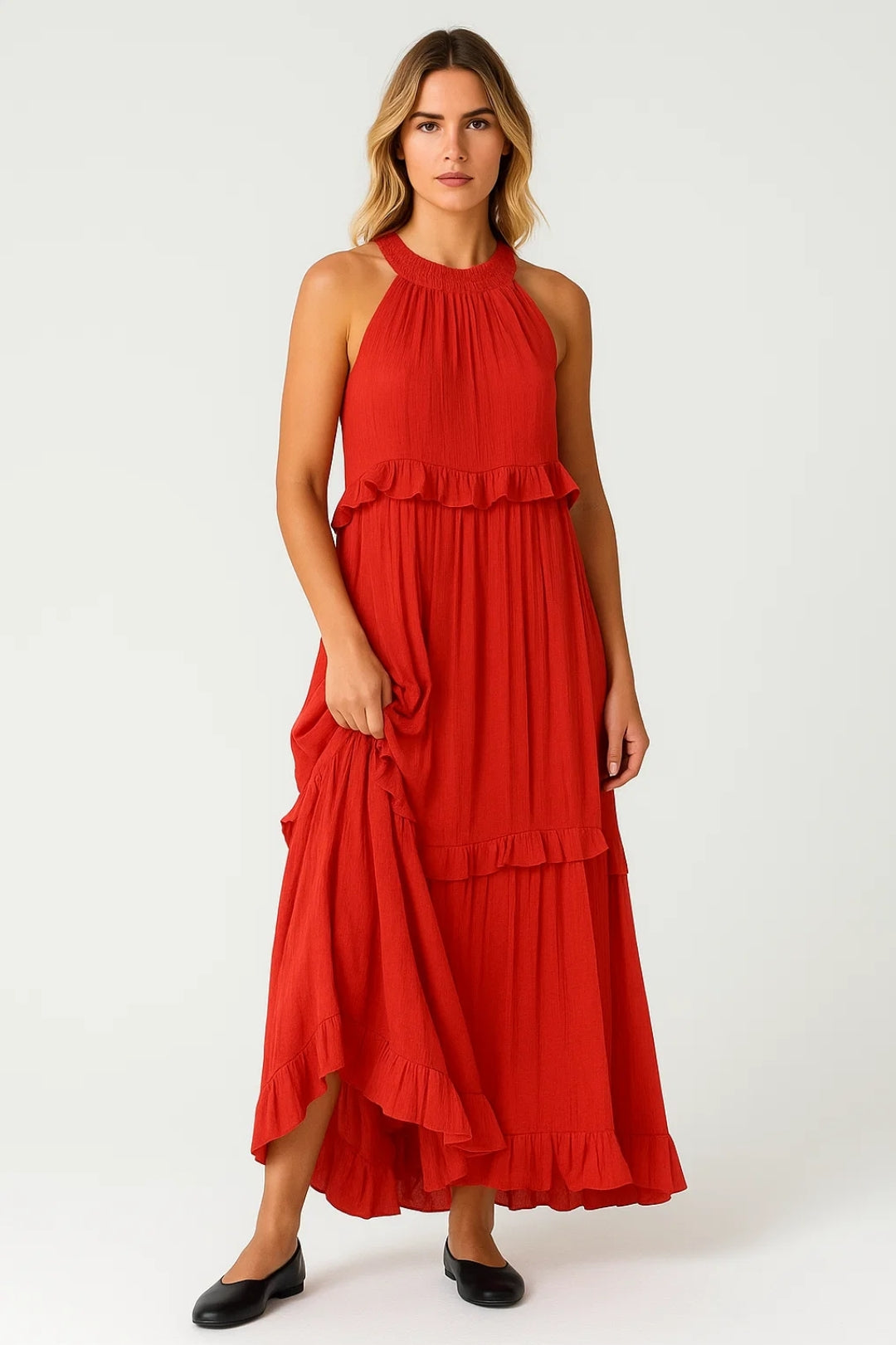 Maxi Jurk | Mouwloos Met Volants | Vloeiende Zomerlook