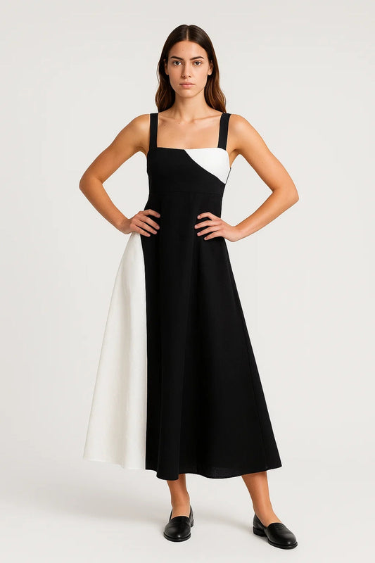 Maxi Jurk met Brede Bandjes | Colorblock Design | Lichtgewicht en Ademend