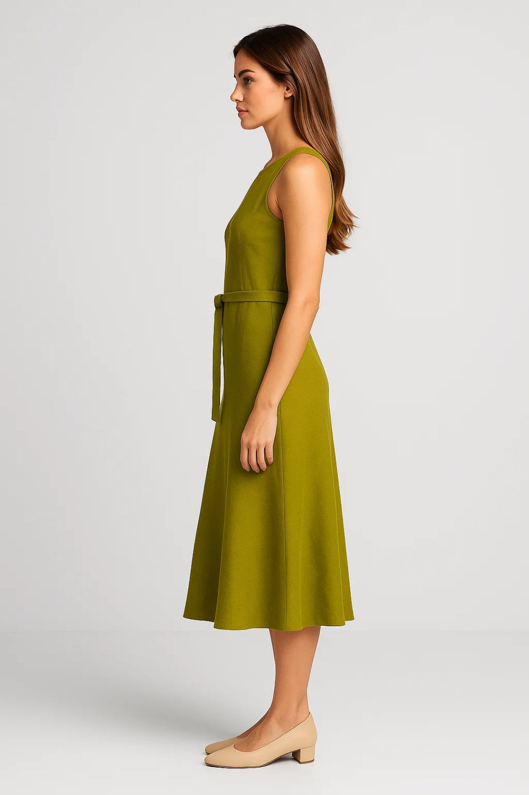 Midi-Jurk | Mouwloos Design met Strikceintuur | Elegant en Veelzijdig