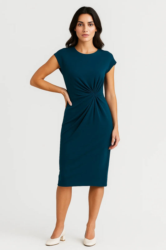Midi Jurk | Aangesloten Model met Plissé Detail | Lichtgewicht en Ademend