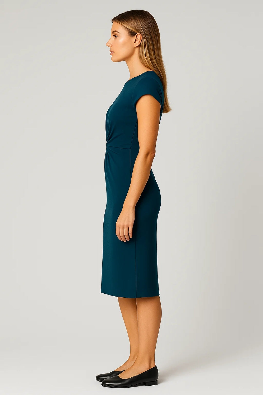 Midi Jurk | Aangesloten Model met Plissé Detail | Lichtgewicht en Ademend