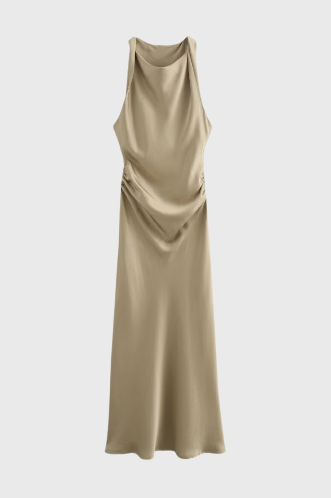 Midi Jurk Dames - Halter Draperie met Fronces en Open Rug | Elegant