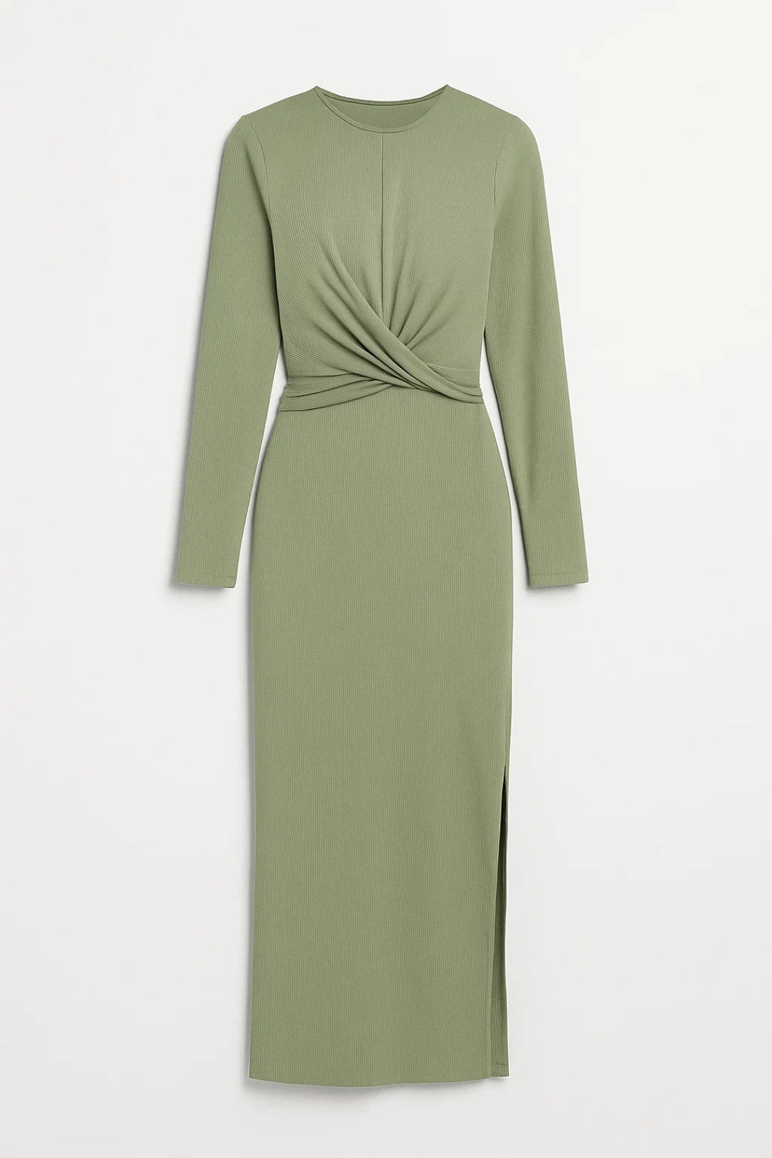 Midi Jurk | Lange Mouwen met Getailleerde Twist | Verfijnde Silhouetlook