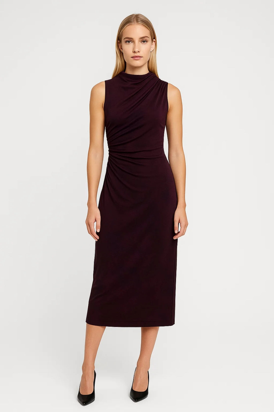 Midi Jurk | Mouwloos Model met Plooidetail | Elegant en Tijdloos