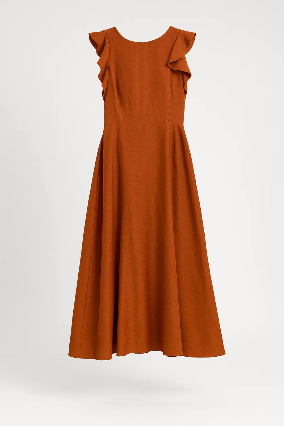 Midi Jurk | Mouwloos met Ruches op de Schouder | Elegante Dagstijl