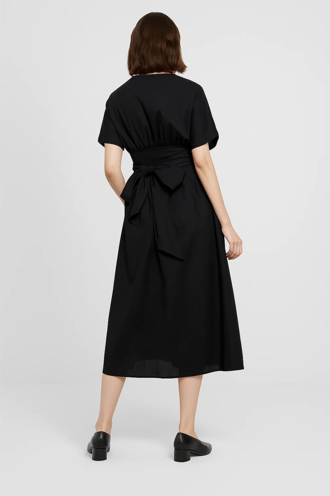 Midi Jurk | V-Hals met Wijde Mouwen | Gecentreerde Taille en Splitdetail