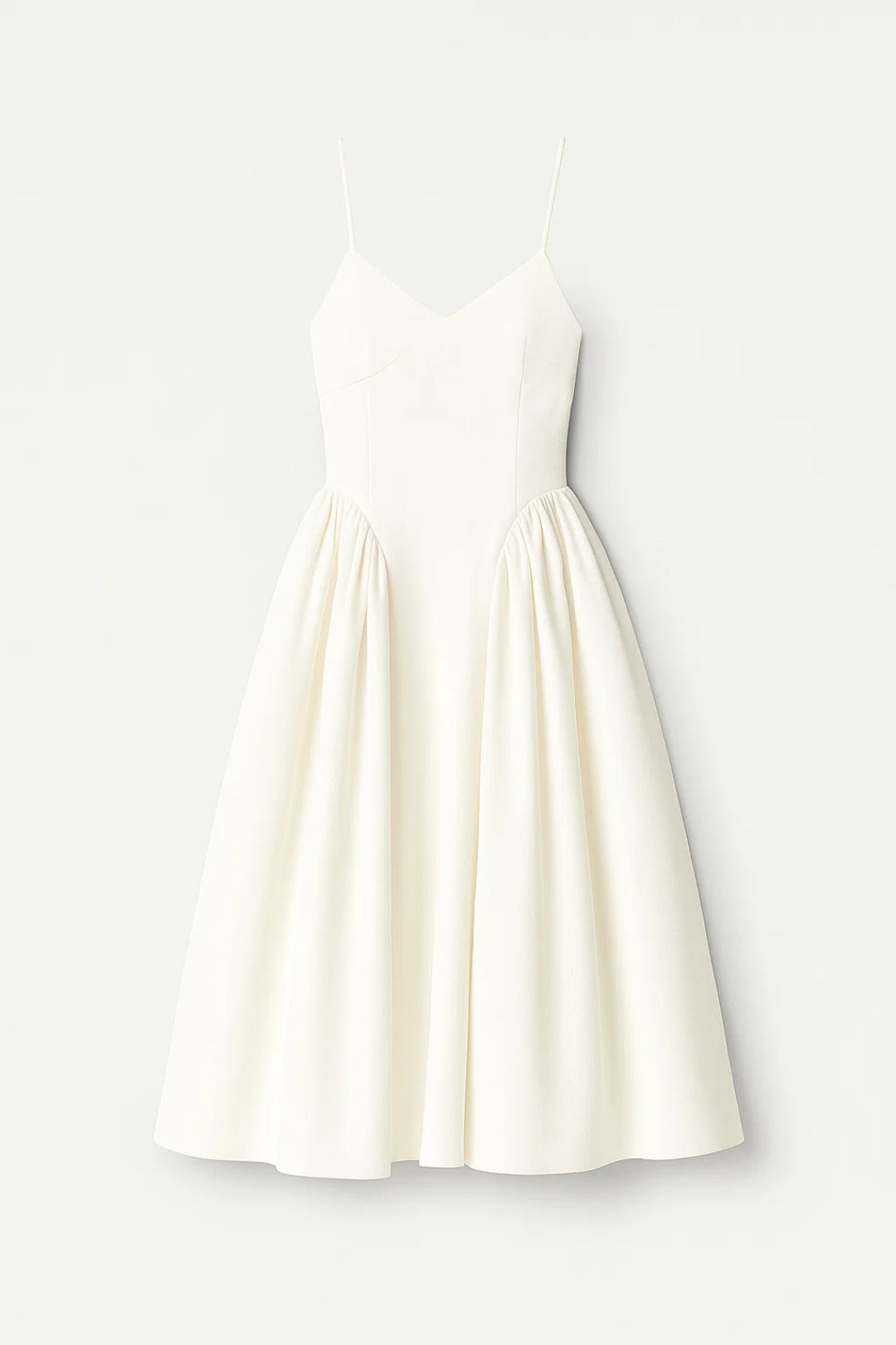 Midi Jurk met Spaghettibandjes | Getailleerd Bovenstuk | Elegante Uitlopende Rok