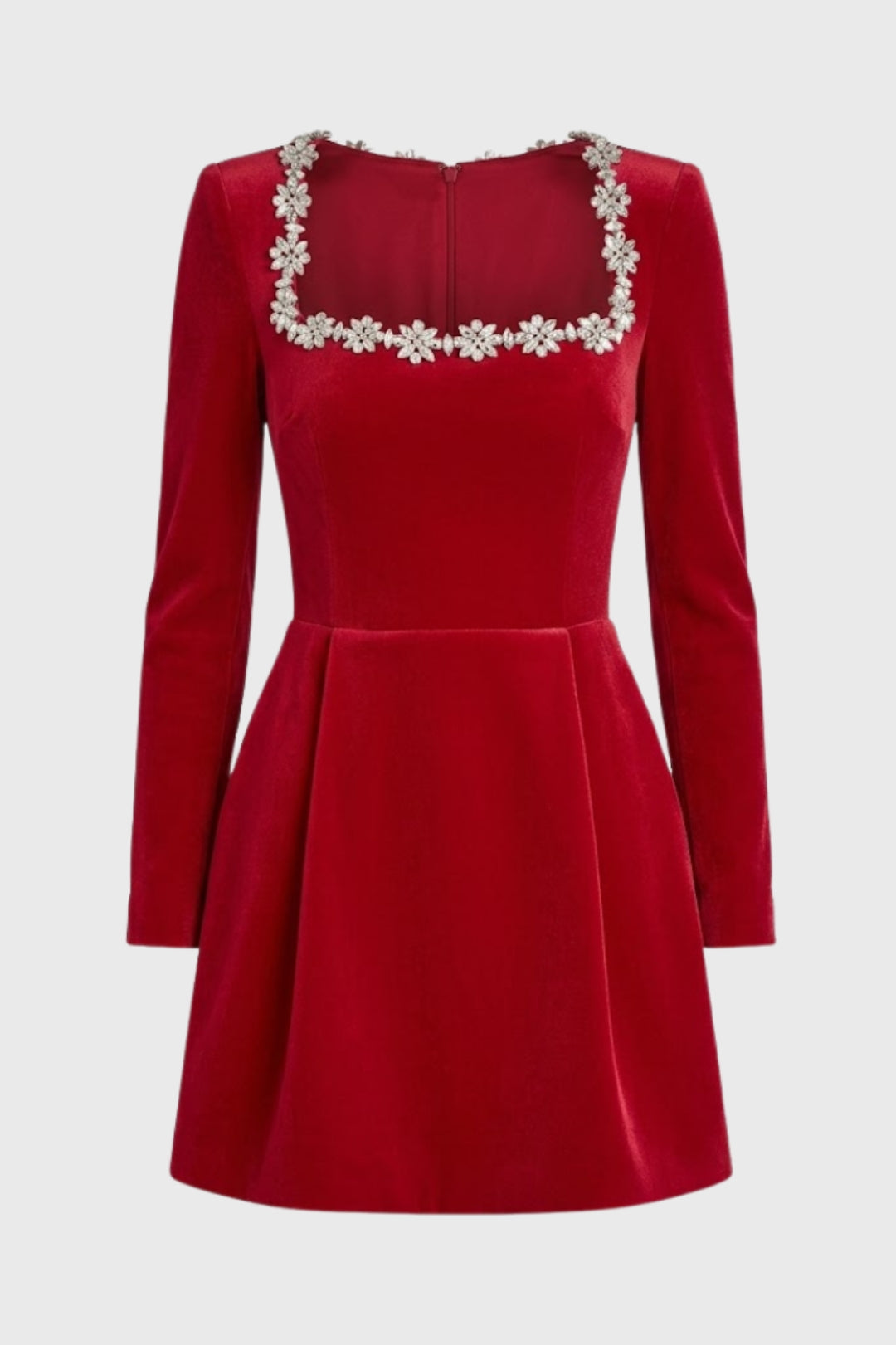 Mini Jurk Dames - Lange Mouwen met Kristallen Kraagdetail | Feestelijk