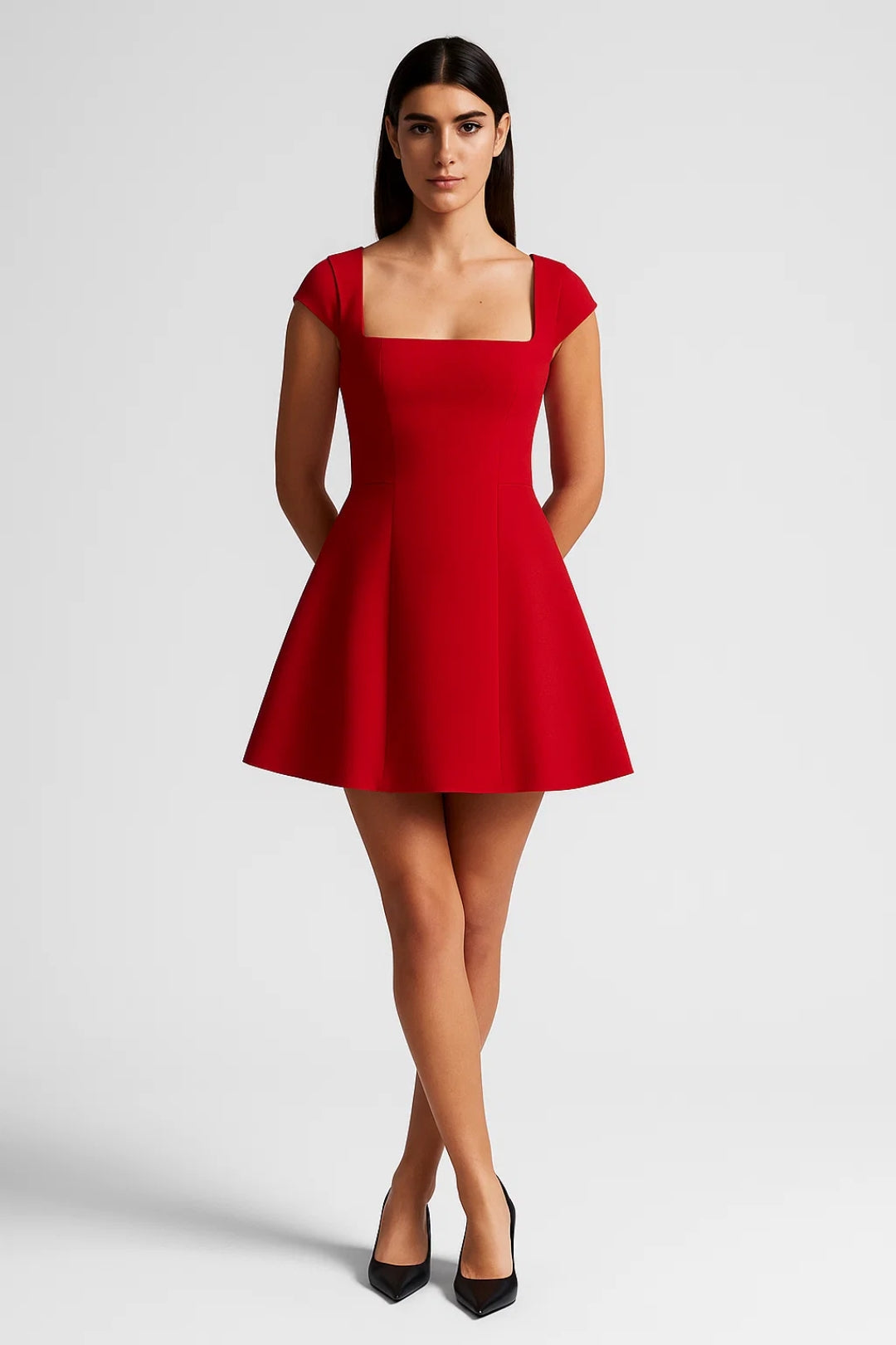 Mini Jurk met Vierkante Hals | Elegante Uitlopende Snit | Lichtgewicht en Ademend