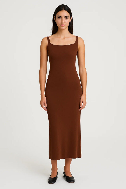 Mouwloze Bodycon Jurk | Rechte Halslijn | Minimalistische Midi Snit