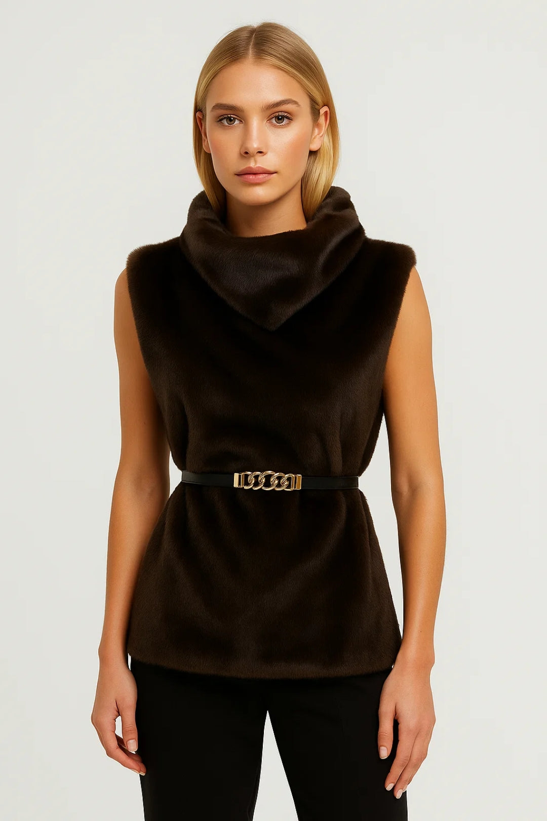 Mouwloze Dames Top | Fluwelen Look met Colkraag | Elegante Winterstijl