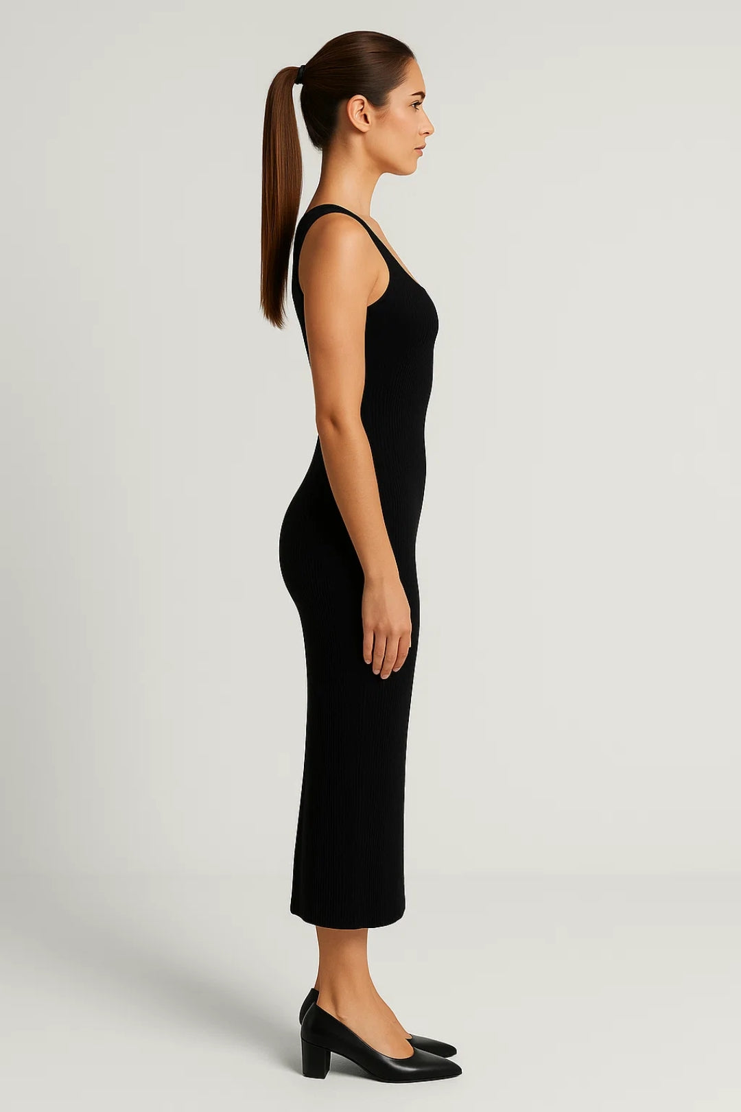 Mouwloze Midi Jurk | Aangesloten Geribd Model | Lichtgewicht en Ademend