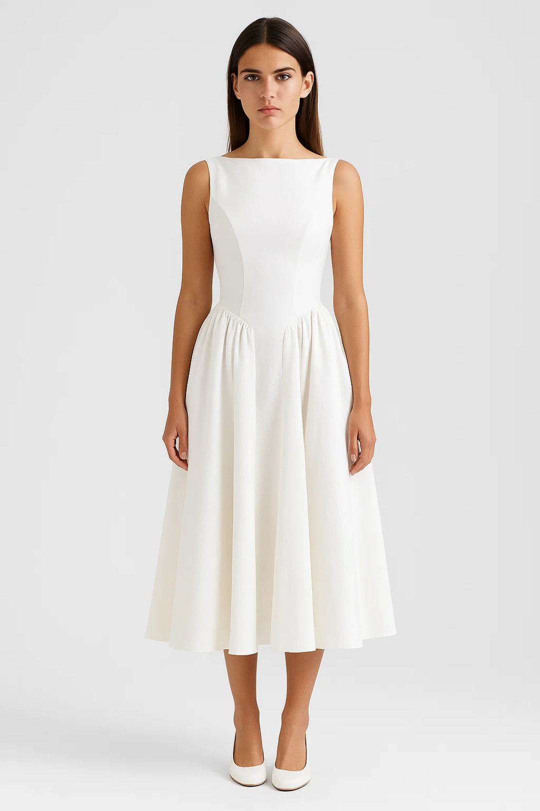 Mouwloze Midi Jurk | Getailleerd Bovenlijfje | Elegante A-Lijn