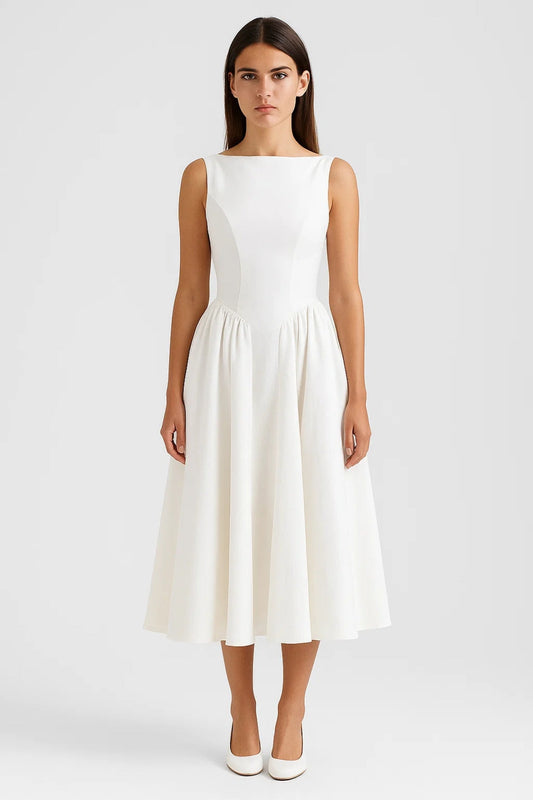 Mouwloze Midi Jurk | Getailleerd Bovenlijfje | Elegante A-Lijn