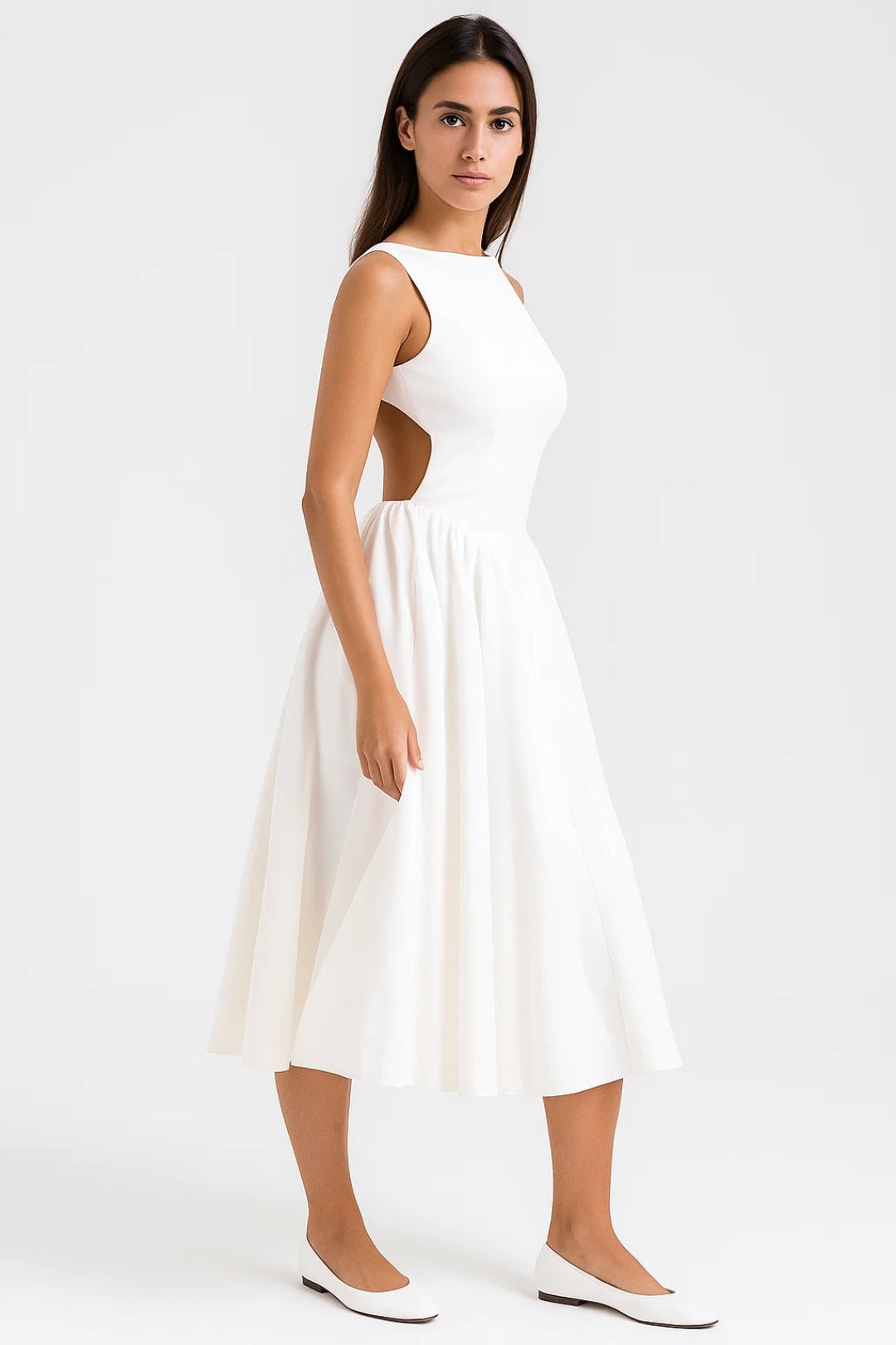 Mouwloze Midi Jurk | Getailleerd Bovenlijfje | Elegante A-Lijn