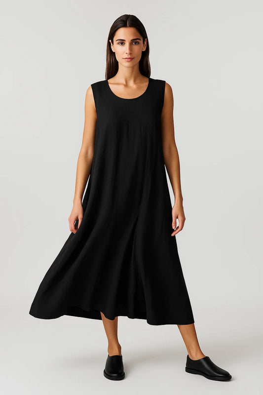 Mouwloze Midi Jurk | Losvallend Comfort Model | Lichtgewicht en Ademend